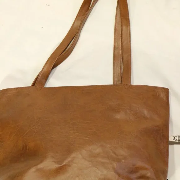 Unique Tan Vegan Leather and Canvas Tote Bag - Picture 6 of 10